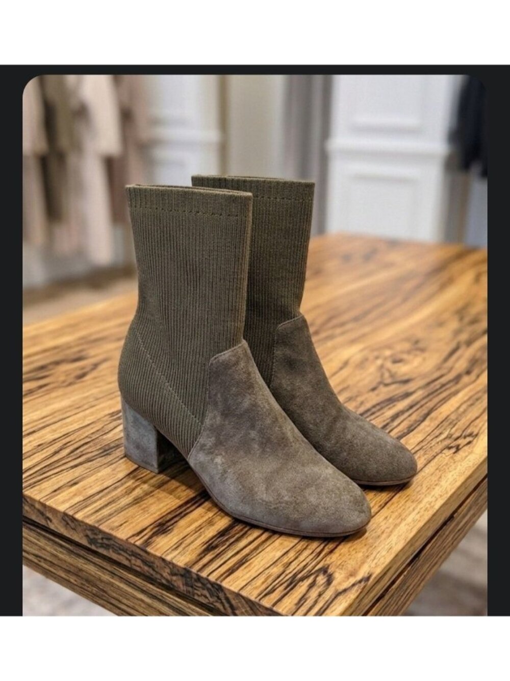 Eileen Fisher Knolls Stretch Suede Sock Knit Ankle Booties Women 8.5 Minimalist